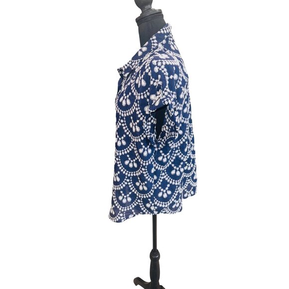 Fig + Flower Boho Embroidered Womens Blue & White Button-Up Shirt L Prairie - Picture 4 of 10